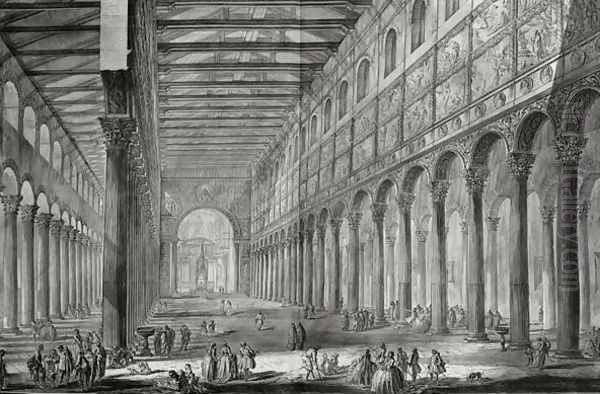 Interior of the Basilica of San Paulo Fuori le Mura, Rome, from 'Le Antichita Romane de G.B. Piranesi 1756, published in Paris, 1835 Oil Painting by Giovanni Battista Piranesi