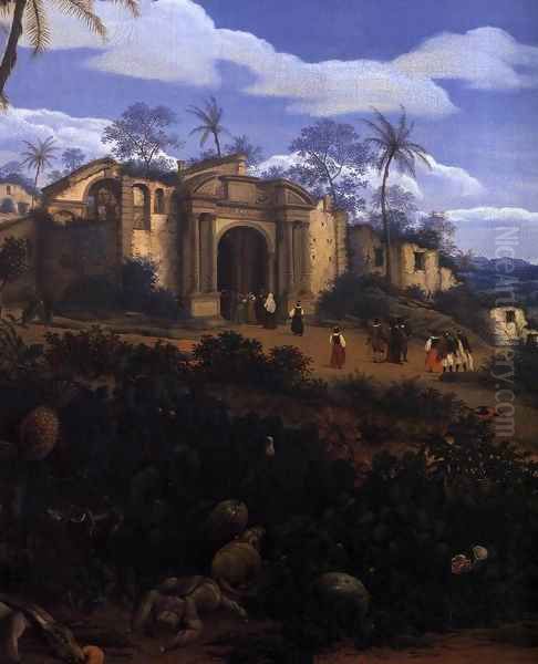 View of Olinda, Brazil (detail) Oil Painting by Frans Jansz. Post