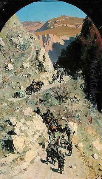 Artillery in the Caucasian mountains, 1883 Oil Painting by Vasily Polenov