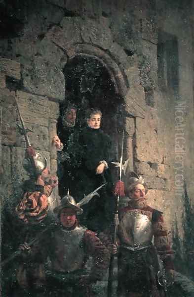 Arrest of the Huguenot Jacqueline de Montbel d'Etremont (1541-1600) 1875 Oil Painting by Vasily Polenov