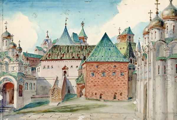 Stage design for Modest Mussorgsky's opera 'Boris Godunov', 1916 Oil Painting by Vasily Polenov