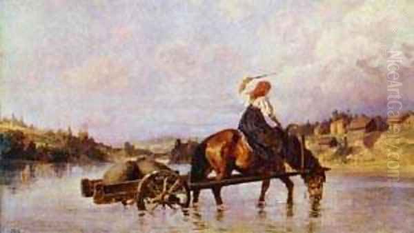 Crossing Of The River Oyat 1872 Oil Painting by Vasily Polenov