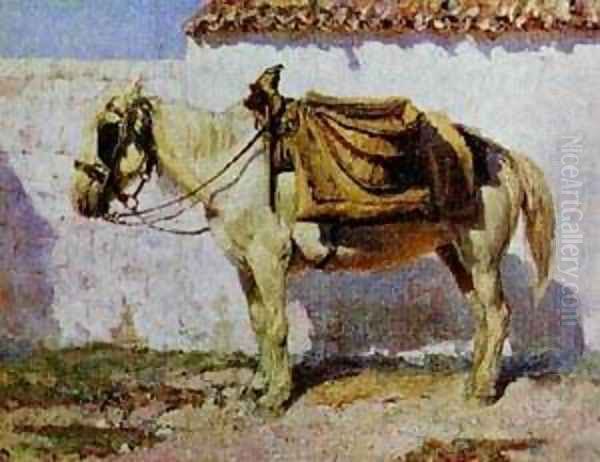 White Horse Normandy 1874 Oil Painting by Vasily Polenov