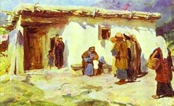 They Brought The Children Study From The Series The Life Of Christ Oil Painting by Vasily Polenov