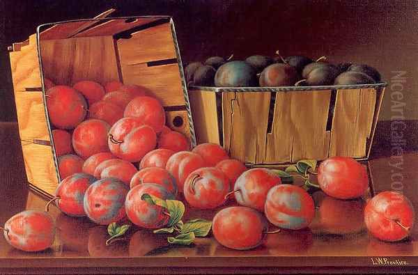 Baskets of Plums on a Tabletop Oil Painting by Levi Wells Prentice