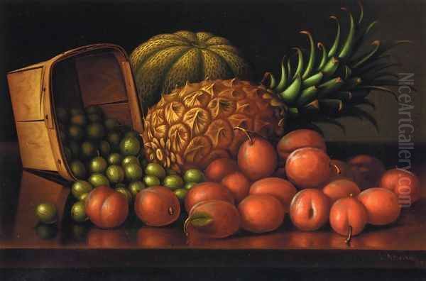 Gooseberries, Plums, Pineapple and Cantaloupe Oil Painting by Levi Wells Prentice