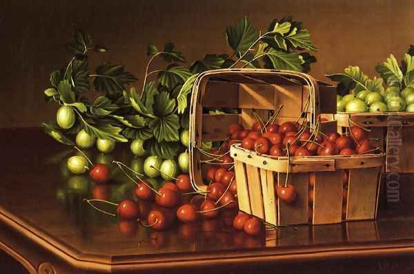 Still Life with Cherries and Gooseberries Oil Painting by Levi Wells Prentice