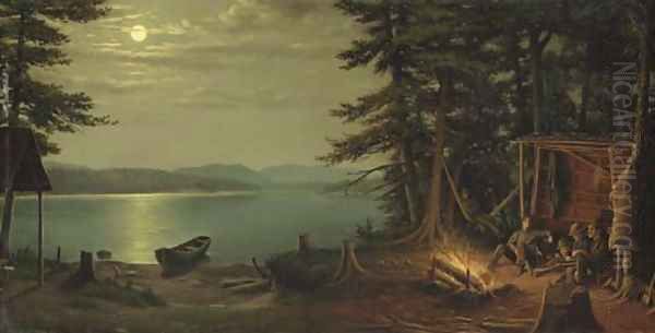 Adirondack Camp After the Hunt Oil Painting by Levi Wells Prentice