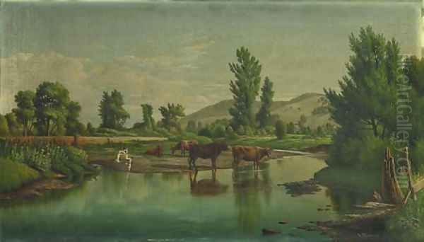 Cows Along the Stream Oil Painting by Levi Wells Prentice