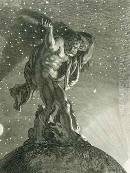 Atlas Supports the Heavens on his Shoulders, 1731 Oil Painting by Bernard Picart