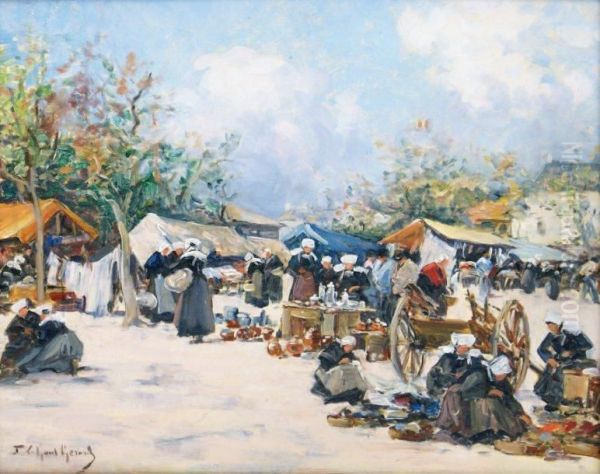 Bretagne, 
Le Marche Aux Poteries Oil Painting by Fernand Marie Eugene Legout-Gerard