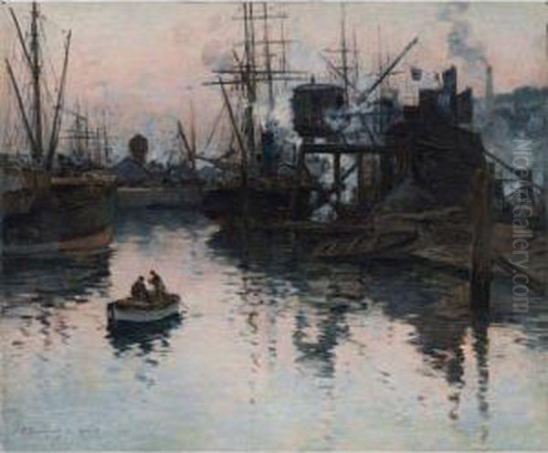 Le Port De Rochester Au Soleil Couchant Oil Painting by Fernand Marie Eugene Legout-Gerard