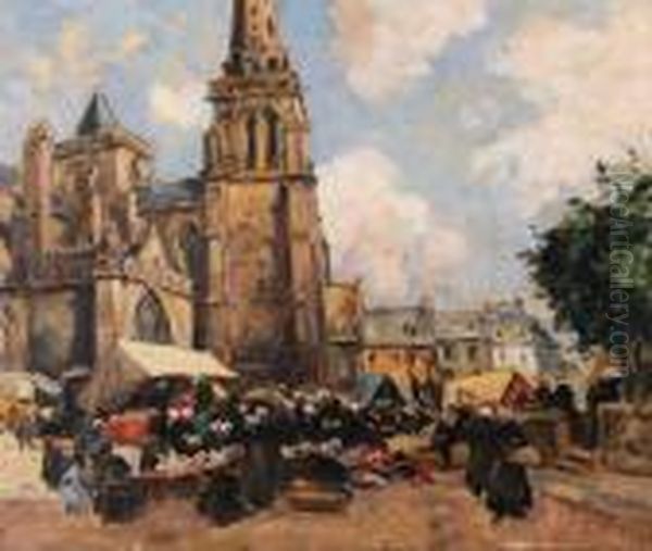 Place De Marche Animee Oil Painting by Fernand Marie Eugene Legout-Gerard