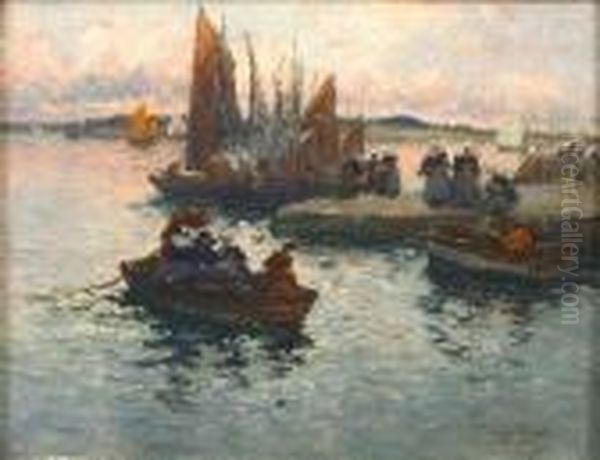 Barques Au Port Deconcarneau Oil Painting by Fernand Marie Eugene Legout-Gerard