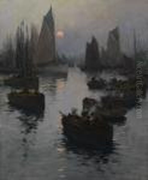 Fischerboote Im Hafen Von Concarbeau Oil Painting by Fernand Marie Eugene Legout-Gerard