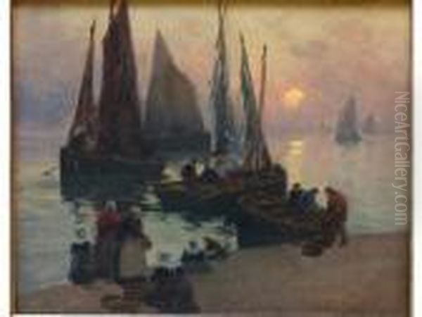 Retour De Peche Au Soleilcouchant Oil Painting by Fernand Marie Eugene Legout-Gerard