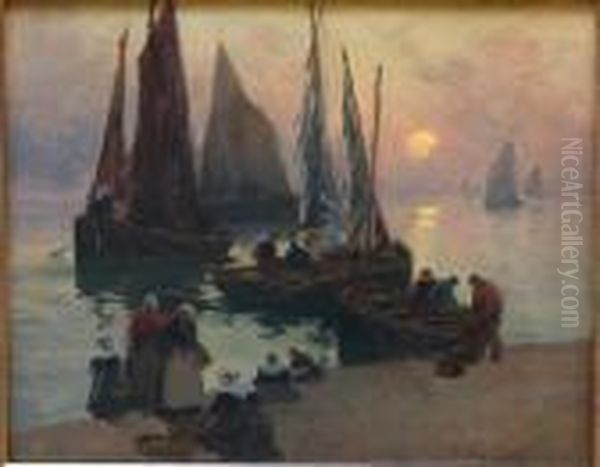 Retour De Peche Au Soleil Couchant Oil Painting by Fernand Marie Eugene Legout-Gerard