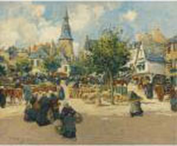 Market Day In Brittany Oil Painting by Fernand Marie Eugene Legout-Gerard