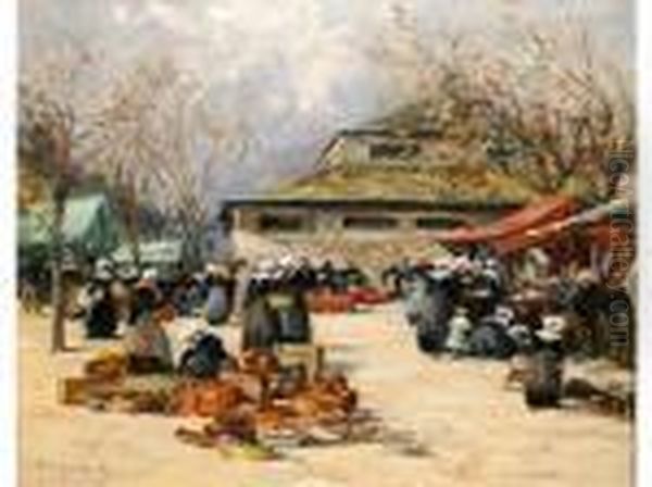 Marche Auxfaiences Pres Des Halles De Concarneau Oil Painting by Fernand Marie Eugene Legout-Gerard