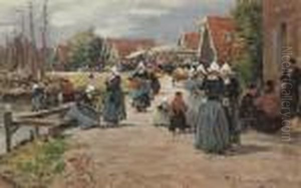 Market Day In Volendam, Holland Oil Painting by Fernand Marie Eugene Legout-Gerard