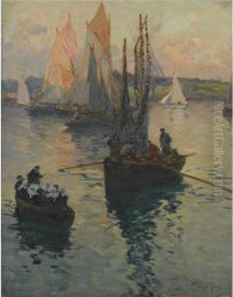 Bateaux Bretons Oil Painting by Fernand Marie Eugene Legout-Gerard