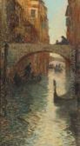 Gondoles A Venise Oil Painting by Fernand Marie Eugene Legout-Gerard