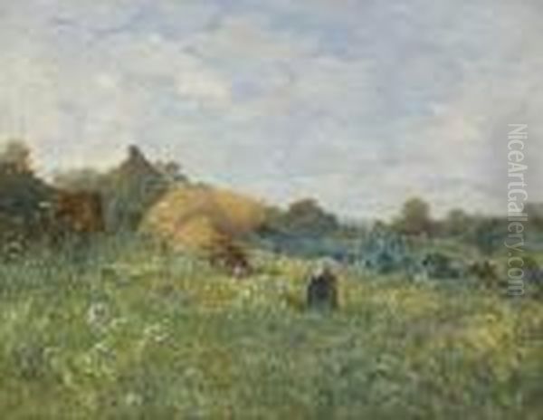 Bretonische Bauerin Beim
 Krautersammeln. Oil Painting by Fernand Marie Eugene Legout-Gerard