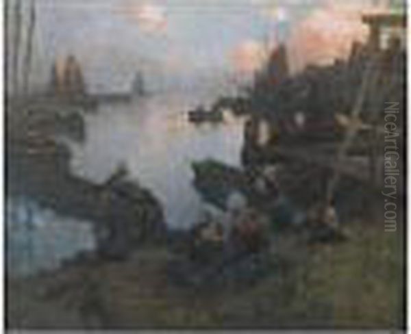 Port De Peche En Bretagne Oil Painting by Fernand Marie Eugene Legout-Gerard