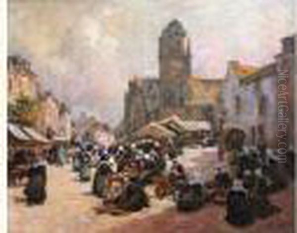 Marche Devant L'eglise De Baud Oil Painting by Fernand Marie Eugene Legout-Gerard