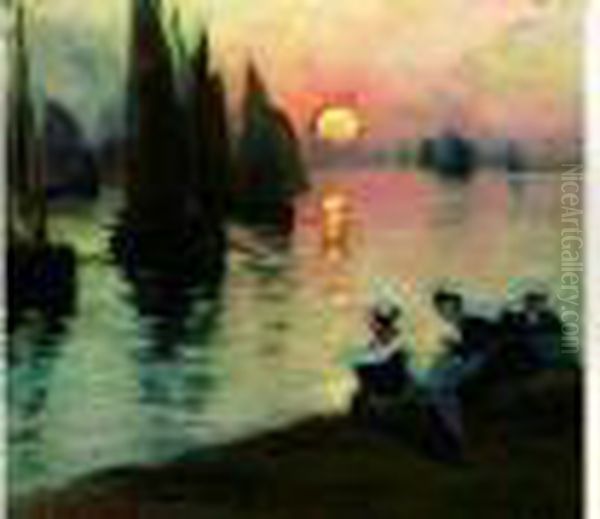 Bretagne, Coucher De Soleil Oil Painting by Fernand Marie Eugene Legout-Gerard