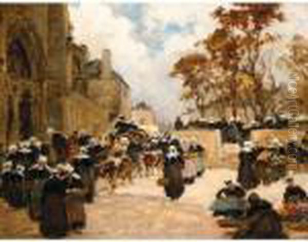 The Market At Concarneau Oil Painting by Fernand Marie Eugene Legout-Gerard