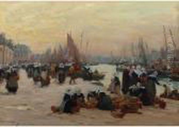 Port Scene In Brittany Oil Painting by Fernand Marie Eugene Legout-Gerard