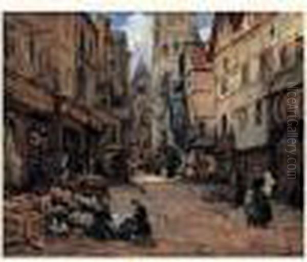 Legout-gerard - - Echoppes Et Rues Animees... Oil Painting by Fernand Marie Eugene Legout-Gerard