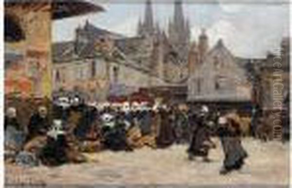 Market At Quimper Oil Painting by Fernand Marie Eugene Legout-Gerard