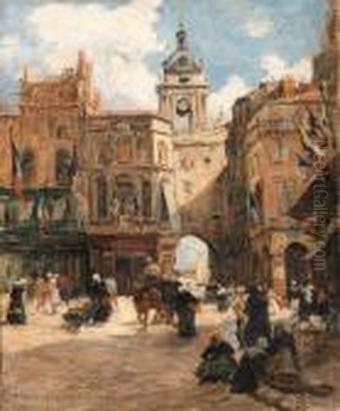 The Town Square At La Rochelle Oil Painting by Fernand Marie Eugene Legout-Gerard