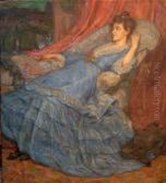 La Robe Bleue Oil Painting by Raphael-Leon Leguilloux