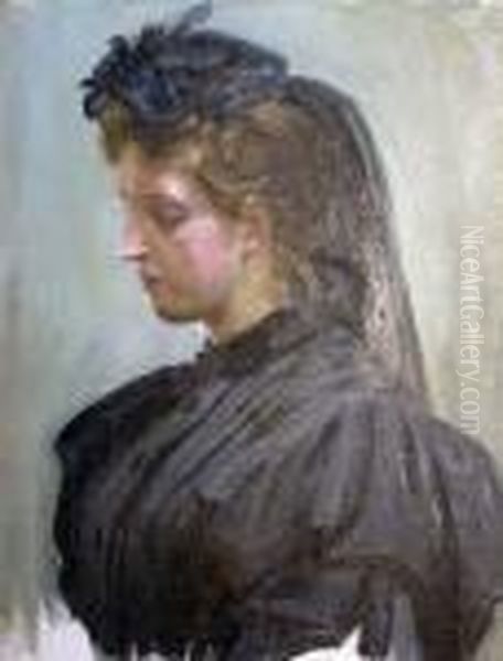 Jeune Femme En Noir Oil Painting by Raphael-Leon Leguilloux