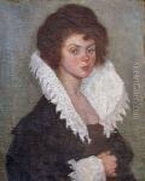 Portrait De Femme A La Collerette Blanche / Etude De Portrait De Femme Oil Painting by Raphael-Leon Leguilloux