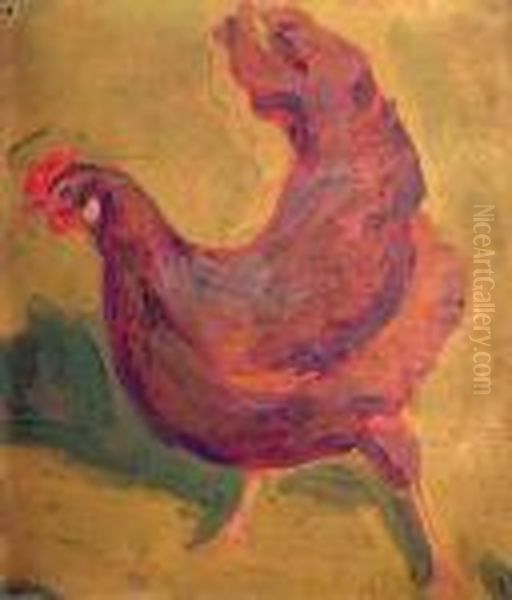 La Poule Rousse Oil Painting by Raphael-Leon Leguilloux