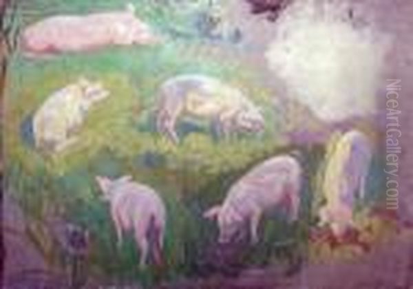 Etude De Cochon Oil Painting by Raphael-Leon Leguilloux