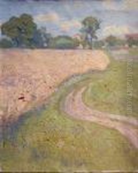 Le Chemin Dans Les Champs / Paysage Au Soleil Couchant Oil Painting by Raphael-Leon Leguilloux