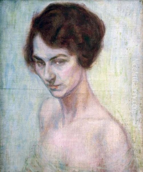 Portrait De Femme Oil Painting by Raphael-Leon Leguilloux