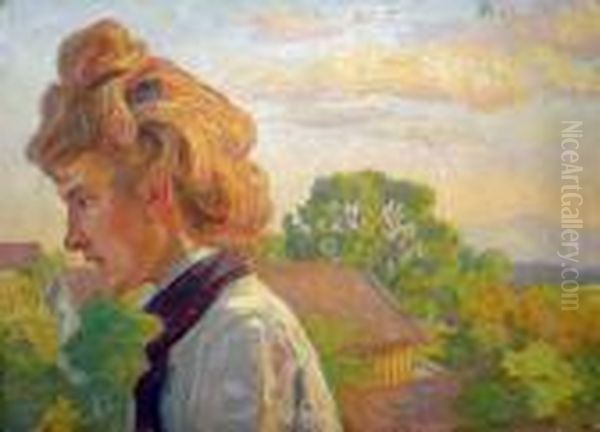 Portrait De Femme Dans Un Paysage Oil Painting by Raphael-Leon Leguilloux