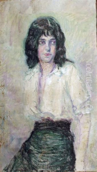 Portrait De Femme Au Chemisier Blanc Oil Painting by Raphael-Leon Leguilloux