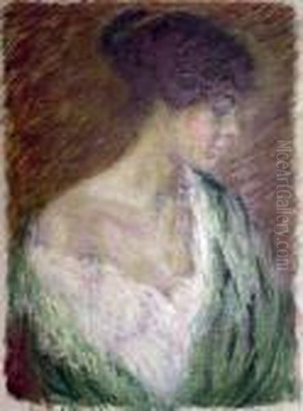 Jeune Femme Au Chale Vert Oil Painting by Raphael-Leon Leguilloux