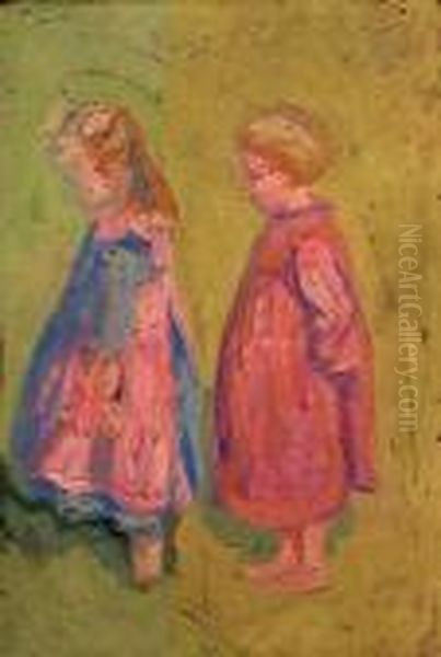 Deux Petits Enfants Dans Les Pres Oil Painting by Raphael-Leon Leguilloux