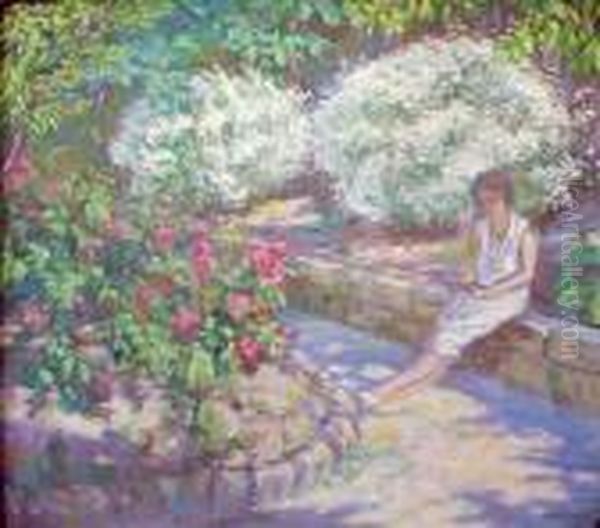 La Lecture Dans Le Jardin Oil Painting by Raphael-Leon Leguilloux