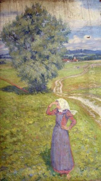 Fermiere Dans Le Chemin Oil Painting by Raphael-Leon Leguilloux