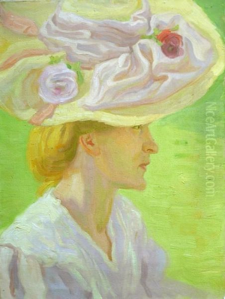 Portrait De Femme Au Chapeau Oil Painting by Raphael-Leon Leguilloux