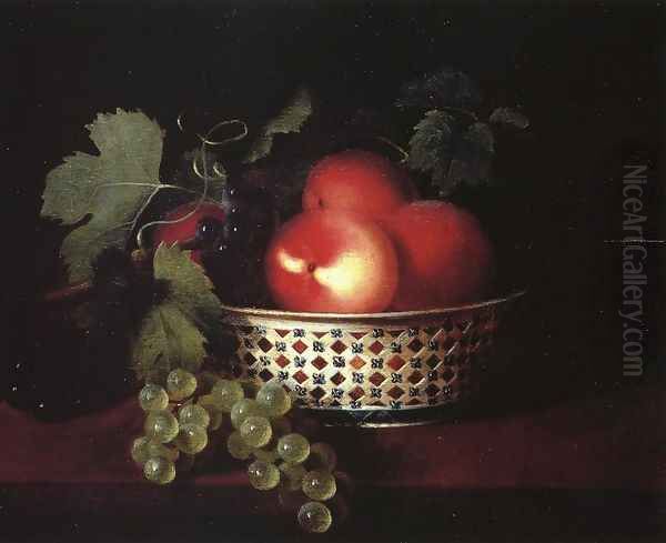 Peaches and Grapes in a Porcelain Bowl Oil Painting by Sarah Miriam Peale